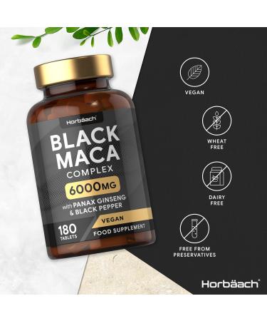 Maca Root Capsules 6000mg | High Strength | Black Maca Complex | with Black Maca Panax Ginseng Yellow Maca & Black Pepper | 180 Vegan Tablets | by Horbaach - Buy Online on GoSupps.com