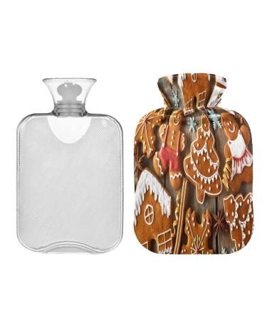 KCLDECI hot bottle with cover gingerbread man cookies with snowflake and Christmas trees 2 l hot water bottles hot water bag for foot warmer pain relief hot and cold therapy