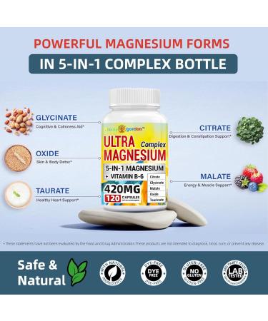 Vitamin B6 & Magnesium Complex 420mg 120 Capsules Highly Purified Essential Mineral | Magnesium Supplement for Muscle Joint & Heart Health - Buy Online on GoSupps.com