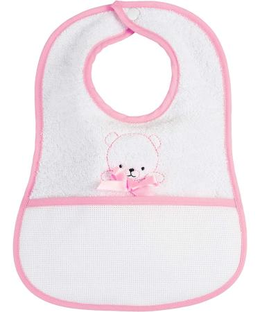 Teddy Motif Pink Baby Bib | AM283R | 6 Months+ | 34cm x 23.5cm | Press Stud Closure - Buy Online on GoSupps.com