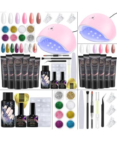 Cooserry Poly Gel Nail Kit With Lamp, 6 Colors Builder Gel Extension Nails Kit With Nail Tip Clips Slip Solution, LED Lamp For Gel Nails, Dual Forms Starter Kit Nail Foil Glitter For Nails Art Designs