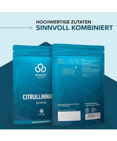 Edubily Nutrition Citrullin Malat Capsules - Caffeine-Free Pre-Workout Supplement - 2.9g Pure L-Citrullinmalat per Capsule - 300 Count - Buy Online on GoSupps.com