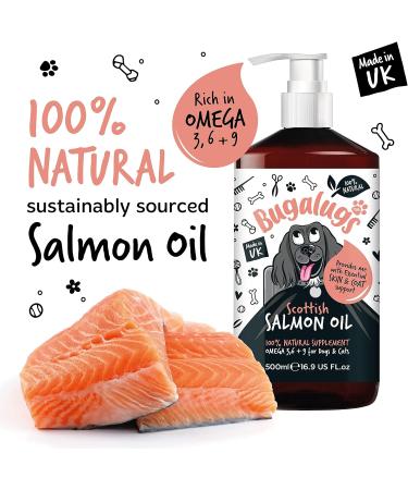 Bugalugs Scottish Salmon Oil For Dogs & Cats Supplement Supports Dog Skin And Coat Itchy Skin & A Moulting Dog Omega 3 Fish Oil Perfect For Grooming & Dog Food (500ml) Salmon 500ml - Buy Online on GoSupps.com