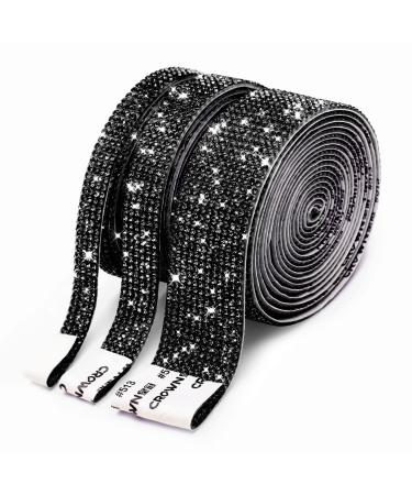 3 Rolls 6.6 Yards Self-Adhesive Crystal Rhinestone Diamond Ribbon  DIY Rhinestone Stickers Strips with 2 mm Rhinestones for Arts Crafts Car Computer Makeup Mirror Decoration(Dark Black)