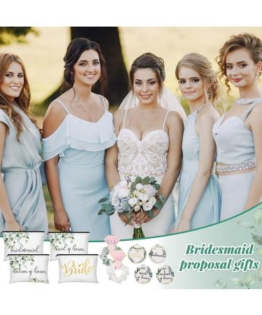 24 Pieces Bride Bridesmaid Proposal Gifts Wedding Makeup Bag Gift Set Includes 8 Canvas Makeup Bags Matron of Honor Bag 8 Satin Hair Scrunchies 8 Compact Makeup Mirrors Bridal Shower (Green Leaves) - Buy Online on GoSupps.com