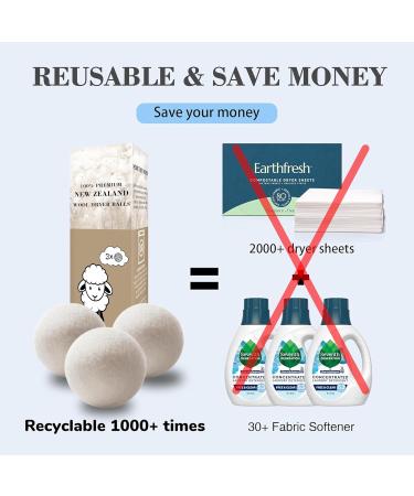 Organic Wool Dryer Balls - 3 Count XL | 100% New Zealand Wool Fabric Softener for 1000+ Loads | Reduce Wrinkles & Cut Drying Time Naturally - Buy Online on GoSupps.com