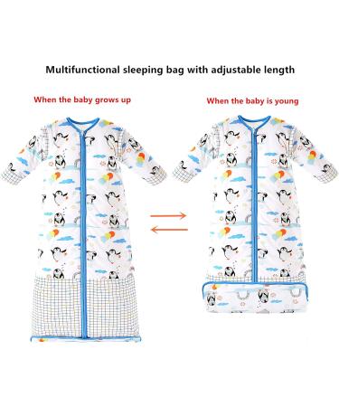 Chilsuessy Blue Penguin Kids Winter Sleeping Bag 3.5 Tog - Adjustable Length, Removable Sleeves - 150cm/6-9 Years - Buy Online on GoSupps.com