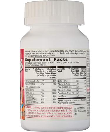 Flintstone Vit W/Iro Size 60s Flintstones Childrens Multivitamin Supplement W/ Iron Chewable Tabs 60 Ct (Pack of 2) - Buy Online on GoSupps.com