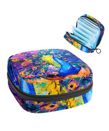 Women's bonds Storage bags Stillpad Halter Oil painting A peacock shows its tail portable period kit pocket feminine product bag for women girls color3