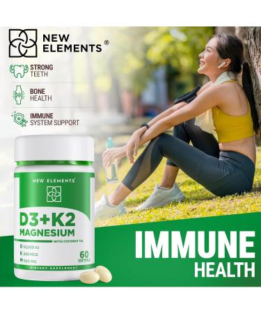 New Elements Vitamin D3 K2 10 000 IU with Magnesium Glycinate 500mg - Bone Health Immune Support Energy & Mood - Non-GMO Gluten-Free Sugar-Free Softgels for Women & Men (60 softgels) - Buy Online on GoSupps.com