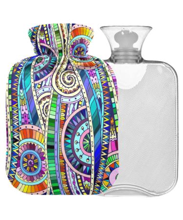 Naanle Geometric Mandala Paisley Heat bottle with reference Heat and cold therapy Transparent hot water bottle 2l large hot hot water bottle for bed hand feet warmer pain relief