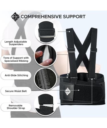 Lower Back Brace with Suspenders | Adjustable Support Belt for Men & Women | Durable 3XL Black for Heavy Lifting & Industrial Work Safety - Buy Online on GoSupps.com