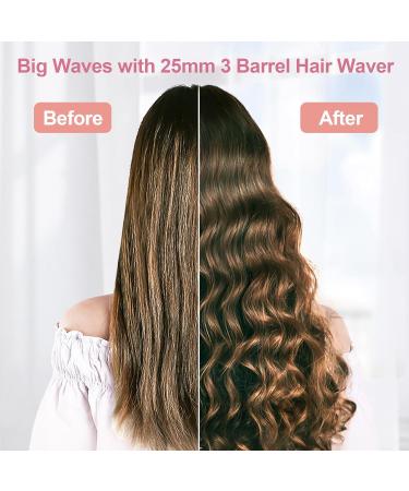 Dazspirite 3-Barrel Wave Iron 25mm - Adjustable Temperature Curling Iron for Large Curls | Perfect for Long & Short Hair Styles | 3 Pink Barrels - Buy Online on GoSupps.com