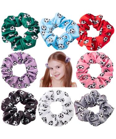 8 Pieces Soccer Ball Satin Hair Scrunchies Silk Sport Hair Bands for Girls Women  Soft & Comfortable Elastic Hair Ties Ropes Scrunchie Hair Accessories for Curly Long Ponytail Variety Hairstyles