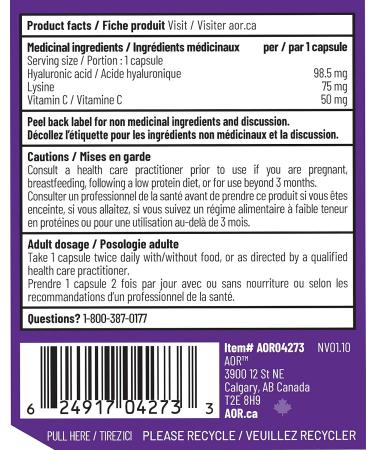 AOR - Lysine Vitamin C and Hyaluronic Acid 60 Capsules - Support Collagen Development Bone Health Healthy Cartilage Joint Health Skin Health Strengthens Tendon and Ligament Supplement - Buy Online on GoSupps.com