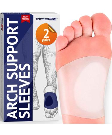 Gel Arch Support Set - Soft Silicone Clear Reusable Arch Sleeves for Flat Foot Pain Relief Plantar Fasciitis Support Cushioned Arch and Heel Spurs - Women Men (2 Pairs)