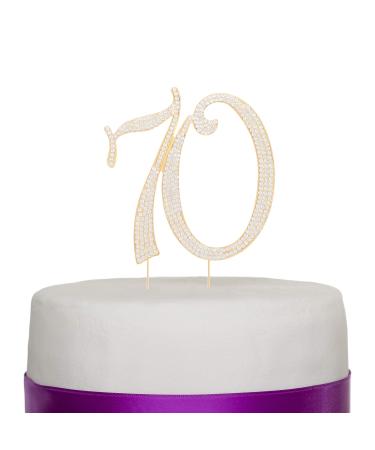70 Cake Topper for 70th Birthday or Anniversary Gold Crystal Rhinestone Decoration (Gold)