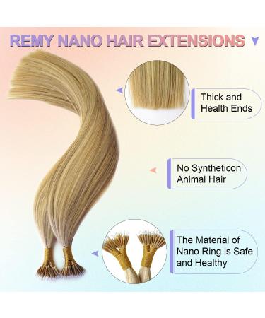 KOCONI Nano Ring Real Human Hair Extensions 18 Inch #18/613 Ash Blonde Mix Bleach Blonde | Remy Nano Tip Hair Extension 50g - Buy Online on GoSupps.com