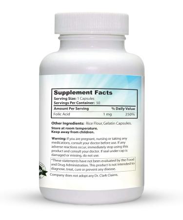 Dr. Clark Folic Acid (Vitamin B9) Supplement 1mg, 100 Gelatin Capsules, Essential B Vitamin for Daily Health - Buy Online on GoSupps.com