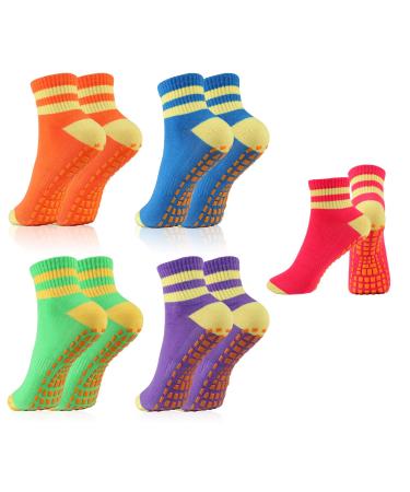 NewoFview 5 pair of anti-slip socks for women non-slip yoga socks pilates socks stopper sock sports socks for at home hospital reha dance workout sport EU 35-39 unit size blue+green+orange+purple+red