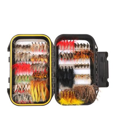 FISHINGSIR Fly Fishing Flies Kit - 64/100/110/120pcs Handmade Fly Fishing Lures - Dry/Wet Flies,Streamer, Nymph, Emerger with Waterproof Fly Box MUST-HAVE SERIES - 100PCS Flies Kit + Fly Box