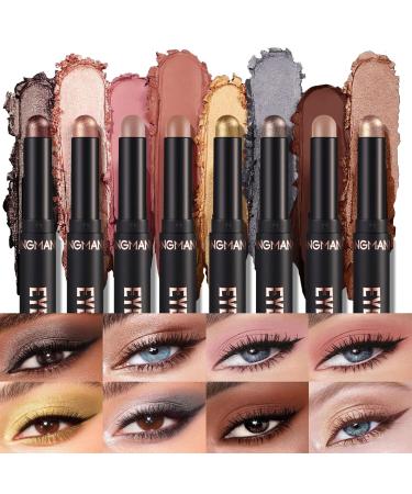 8 Colors Glitter Eyeshadow Stick Colorful Set Waterproof Eye Shadow Sticks Cream Eyeshadow Pencil Makeup Set High Pigmented Waterproof & Long Lasting Contour Stick EyeLiner Makeup for Women #5*8colorb