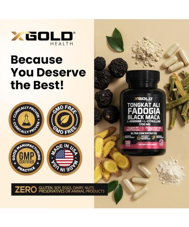 X Gold Health 5-1 Tongkat Ali | Fadogia Agrestis | Maca | L-Arginine | L-Citrulline | Energy, Vitality & Stamina Booster for Men & Women | Non-GMO Made in USA 120 Capsules - Buy Online on GoSupps.com