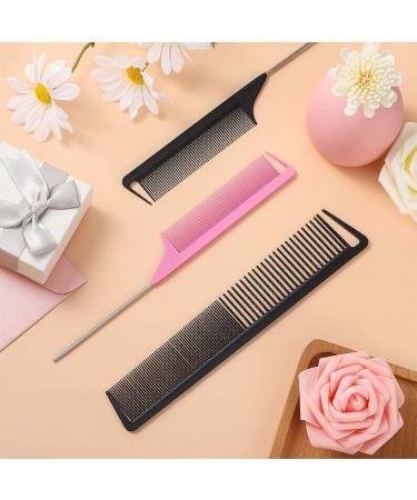 3-Piece Carbon Fiber Cutting Comb Set - Pintail, Teasing, and Parting Comb - Wide & Fine Teeth for Braids - Stainless Steel Rat Tail Comb - Salon/ Home Hair Supplies in Black - Buy Online on GoSupps.com
