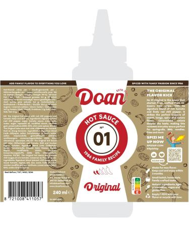  Doan Doan Hot Sauce 01 Original artisan-made sweet-spicy tomato-chili sauce with a medium heat family recipe since 1986 made with natural ingredients vegan and gluten-free 2-pack (2 x 240 ml) - Buy Online on GoSupps.com