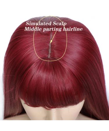 Seelaugh 75 cm Long Red Wig with Ponytail & Fringes Burgundy Synthetic Hair Wigs for Women - Buy Online on GoSupps.com