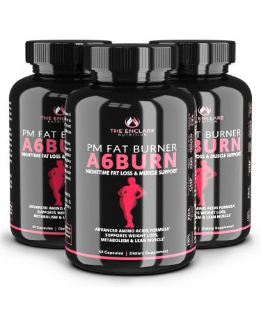 A6BURN Diet Pills - Nighttime Burner Pills for Weight, Sleep Aid Supplement for Women & Men. Post Workout Muscle Recovery Amino Acids, PM Weight Management, Appetite, Metabolism & Immune Support (3)