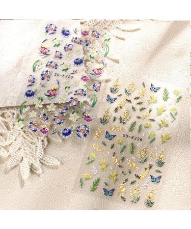 5D Embossed Flower Nail Art Stickers - Colorful Spring Summer Decorations for DIY Nails - Buy Online on GoSupps.com