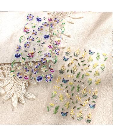 6pcs 5D Flower Nail Art Stickers - Spring/Summer Embossed Design Accessory - Buy Online on GoSupps.com