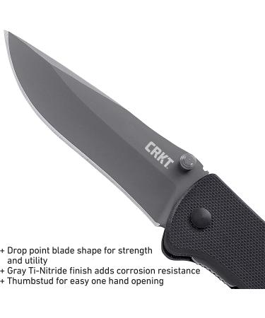 CRKT Drifter EDC Folding Pocket Knife - Gray Ti Nitride Blade, Thumb Stud Opening, Black G10 Handle - Everyday Carry - Pocket Clip - 6450K - Buy Online on GoSupps.com