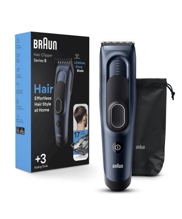 Braun Hair Clippers Series 5 5350 Hair Clippers for Men Hair Clip from Home with 17 Length Settings Incl. Memory SafetyLock Recall Setting Ultra-Sharp Blades 2 Combs Pouch Washable
