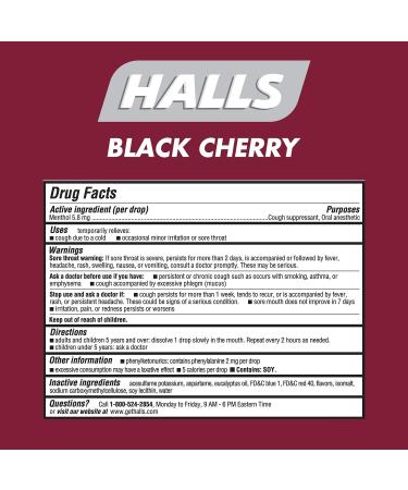 Halls Relief Sugar Free Cough Drops BLACK CHERRY 25 Count BLACK CHERRY 25 Count (Pack of 1) - Buy Online on GoSupps.com