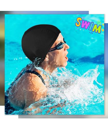 3 Pack Elastic Swimming Caps - Comfortable Non-Slip Unisex Fabric Caps for Women Men & Children - Black - Buy Online on GoSupps.com