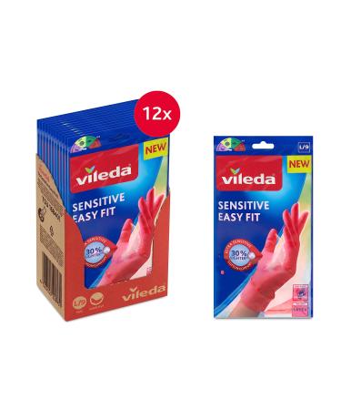 Vileda sensitive easy fit size L 12 pairs of household gloves made of nitrile latex and powder -free maximum sensitivity and comfort easy to wear pink - large size