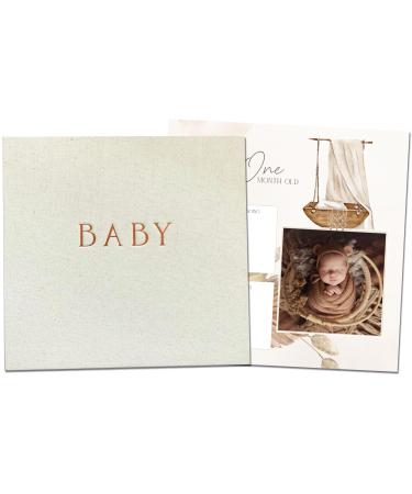 Peachly Unisex Baby Memory Book | Minimalist Baby First Year Keepsake for Milestones | Baby Books First Year Memory Book | Simple Baby Scrapbook for Boy Girl Milestones | Natural Linen - Haven
