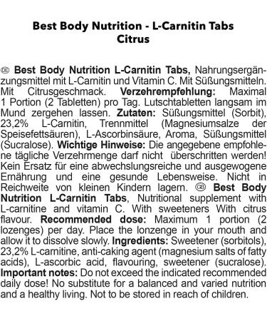 Buy Best Body Nutrition L-Carnitine Tabs - Citrus Flavor (Pack of 2 120 Total Tabs) for Enhanced Fat Loss & Energy | International Shipping Available - Buy Online on GoSupps.com