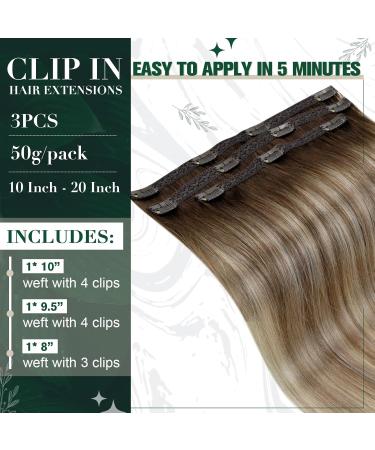 Runature Remy Clip In Extensions - 45cm Balayage Brown Blonde Real Hair 3Pcs 50g - Invisible Clip-In Hair Extensions #3/8/22 - Buy Online on GoSupps.com