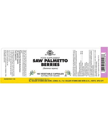 Buy Solgar Saw Palmetto Berries - 100 Vegetable Capsules | Natural Supplements for Men's Health - Buy Online on GoSupps.com