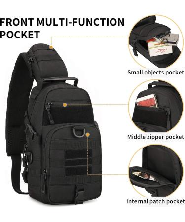 Vinbagge Tactical Sling Rucksack - Waterproof Military Shoulder Bag for Hiking & Cycling - Small Crossbody Daypack - Black - Buy Online on GoSupps.com