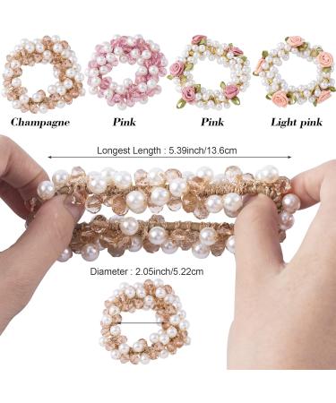 HINZIC Flower ROSE Hair Elastic Ties - Pack of 4 | Crystal Pearl Hair Accessories for Women, Girls - Perfect Gift for Christmas, Valentine's Day - Buy Online on GoSupps.com