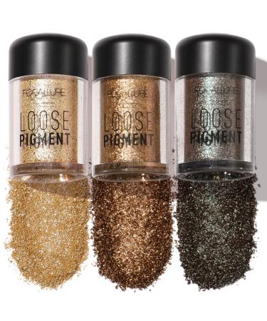 FOCALLURE 3 Pcs Mineral Eyeshadow Pigment Waterproof Loose Glitter Eyeshadow Long Lasting Sparkling Finish Eye Shadow with High-pigment Formula Easy to Create High-impact Eye Looks By The Beach