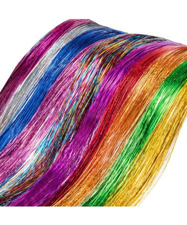 Natuce 4800-Piece 12 Colors Hair Lametta Strands - 120cm Sparkling Shiny Hair Extensions | Multi-Color Hair Strip for Stunning Looks - Buy Online on GoSupps.com