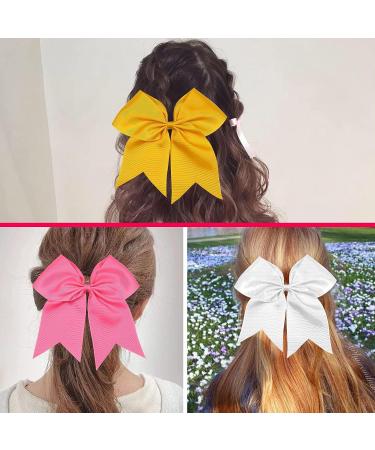 4pcs Large Cheer Bows Elastic Hair Tie Bands, Grosgrain Ribbon Ponytail Holder for Teen Girls - Yellow/Black/White/Pink - Buy Online on GoSupps.com