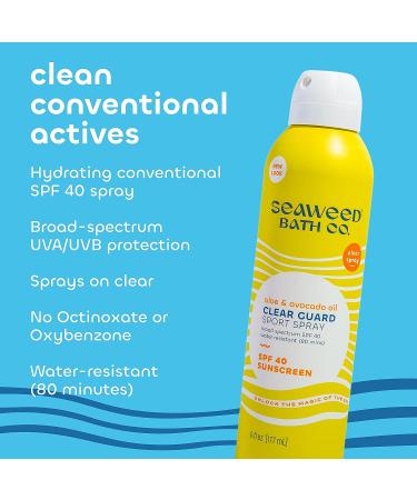 Seaweed Bath Co. Clear Guard SPF 40 Sport Sunscreen Spray 6oz | Broad Spectrum, Seaweed, Aloe, Avocado Oil - Buy Online on GoSupps.com