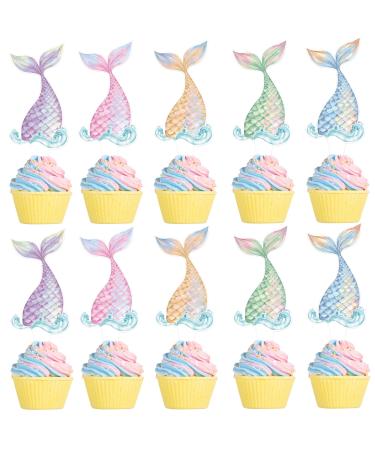 Keaziu 25 Pack Mermaid Tail Cupcake Toppers Mini Under the Sea Mermaid Tail Figures Cupcake Picks Mermaid Party Decoration Baby Shower Supplies Tail 1
