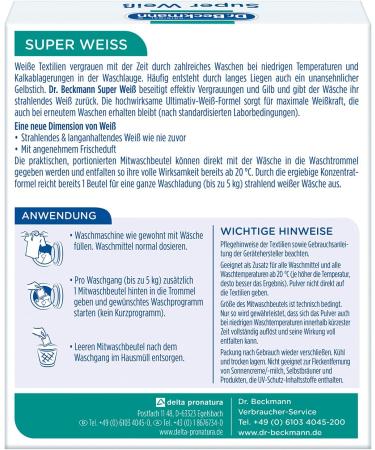 Dr. Beckmann Super White - Radiant & Long-Lasting Brilliant White Laundry Powder | 8 x 80g | Fights Greying & Yellowing | International Shipping Available - Buy Online on GoSupps.com